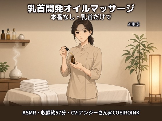 【乳首責め×男性受け/本番なし・手コキなし】オイルでじっくり乳首開発～アロマサロンの施術師さん(34歳)が、やさしい声で乳首だけでイかせてくれる～【合成音声】