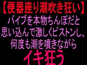 【便所座り潮吹き狂い】バイブを本物ちんぽだと思い込んで激しくピストンし、何度も潮を噴きながらイキ狂う
